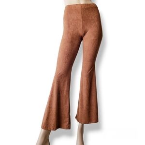 Camel Faux Suede Flare Wide Leg Pants by Yoyo 5 Size Small